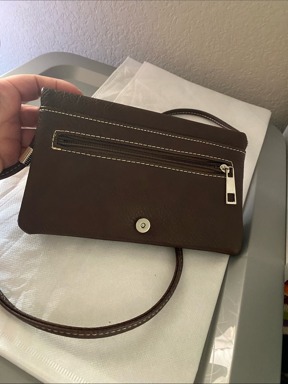 Faux Leather Purse Bag Wallet With Zip Pockets Rhinestones Embroidery crossbody - Picture 2 of 5